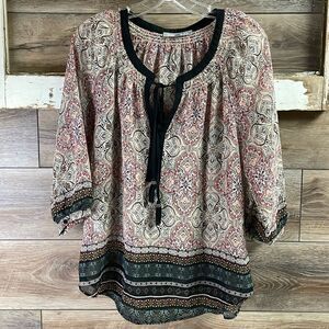 DANIELRAINN Ladies Sheer Floral Flowy Boho Blouse Top, Size Medium Multicolor